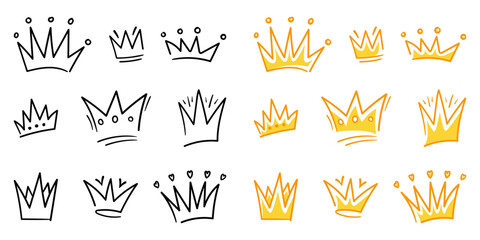 Set of doodle Crown sketch, hand drawn style