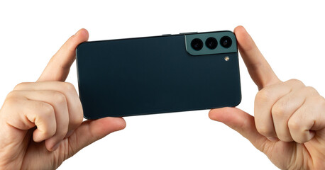 Green smartphone in hands back