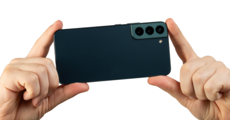 Green smartphone in hands back