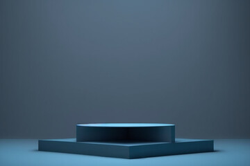 Platform or empty pedestal. Podium for product. Blue Box.
