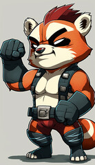 Red panda  Muscular Cartoon Character Wearing A Tank Top Giving A Thumb Up Generative AI Digital Illustration Part#240223