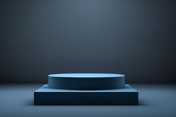 Platform or empty pedestal. Podium for product. Blue Box.