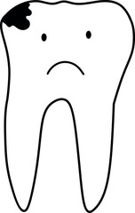 Obraz premium Sad human tooth with caries. Simple line drawing