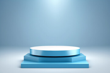 Platform or empty pedestal. Podium for product. Blue box.