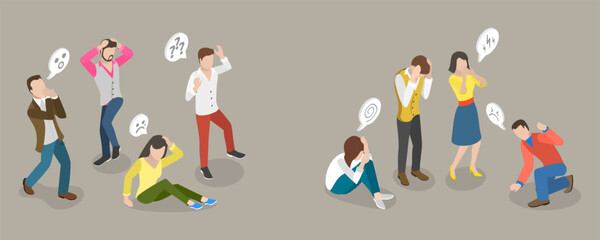 3D Isometric Flat Vector Conceptual Illustration of Shocked, Frightened, Scared Character, Emotional Gesturing People