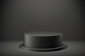 Platform or empty pedestal. Podium for product. Black Dark Box.