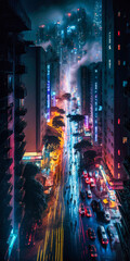 Fototapeta na wymiar Imaginary futuristic Hong-Kong by night - generative AI