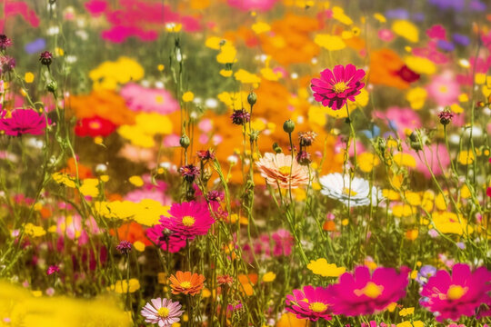 Vibrant Spring Flowers Illustration. Ai generated. © ankreative