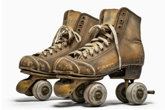 an old pair of roller skates with a white background. Generative AI