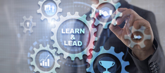 Fototapeta na wymiar Learn and lead business concept. Mixed Media