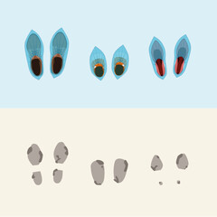 Shoe covers on the shoes for man, women and child, view from above. Dirty shoe marks. Flat vector illustration.