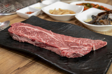 South Korea food. raw beef saddle meat