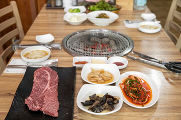 South Korea food. raw beef saddle meat