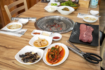 South Korea food. raw beef saddle meat