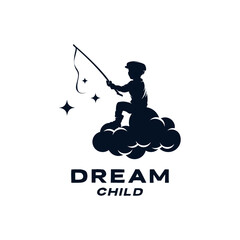 A child is fishing stars logo design
