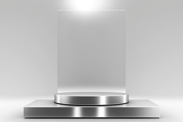 Platform or empty pedestal. Podium for product. Silver box.
