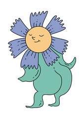 Cartoon flower illustration for print. Colorful spring flower in pop art style.