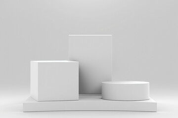 Platform or empty pedestal. Podium for product. Blank white stand.