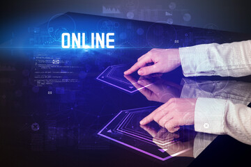 Hand touching digital table concept