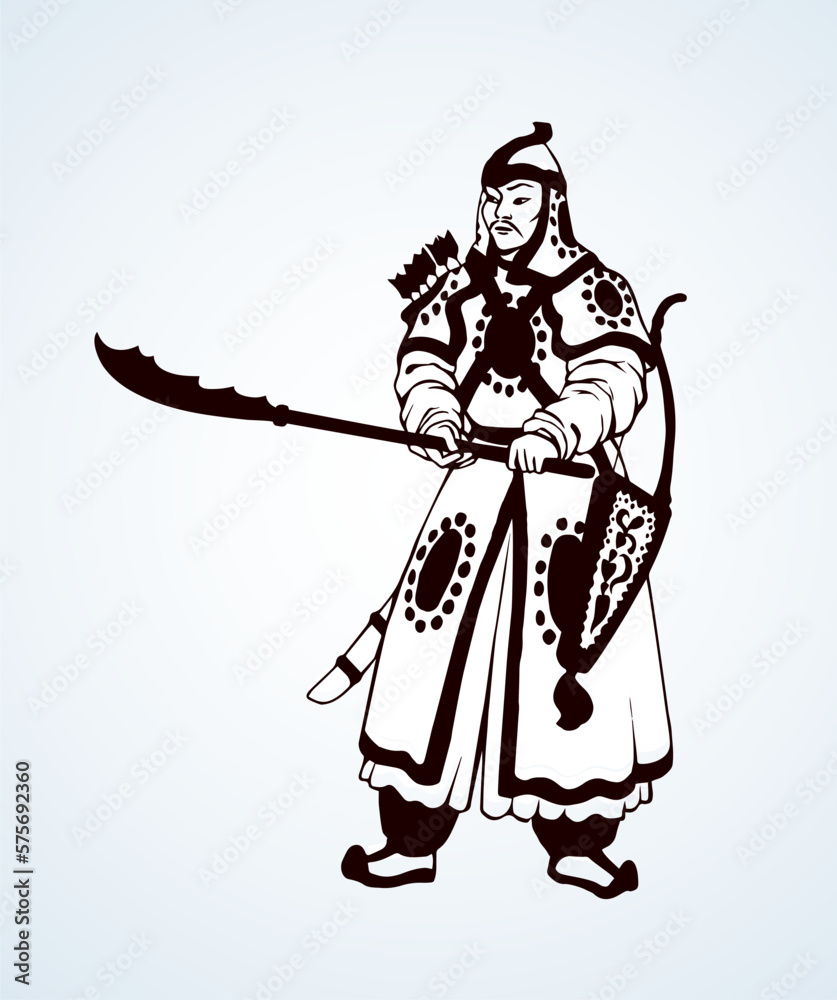 Wall mural Vector drawing of Chinese warrior