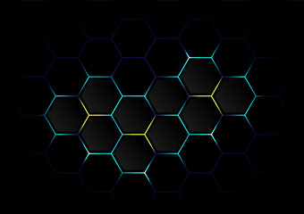Hexagon dark background banner technology gaming. Modern design