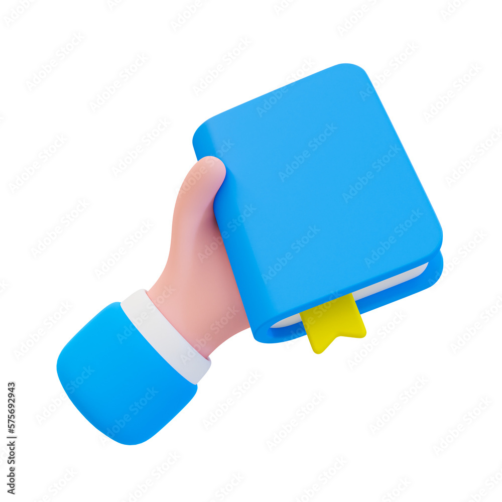 Poster 3d minimal problem-solving concept. figuring out a problem concept. reading for getting a new idea. hand holding a book. 3d illustration.