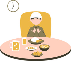 Iftar party illustration. Iftar ramadan. Muslim breaking fasting. Suhoor. 