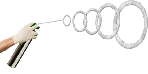 The worker's hand controls a balloon with mounting foam