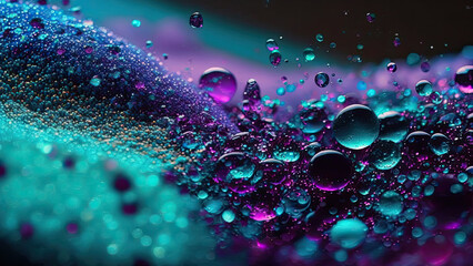 Droplets and other elements in purple and cyan