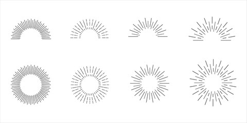Sun rays or sunshine linear drawing. Vector