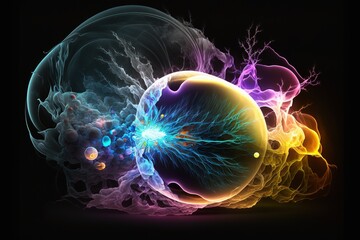 Obraz premium The creation of the world in galaxy, big bang, colorful galactic crash. Generative AI