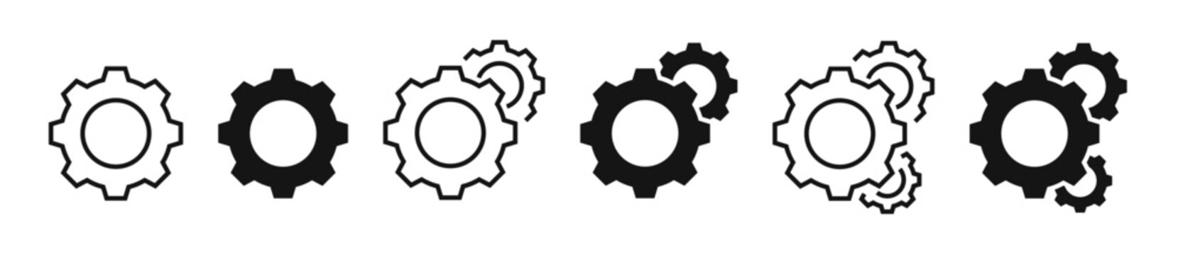 Gear wheel icon set. Gear vector icons. Gear icon set. Settings, configuration concept icons. Gear settings. Cogwheel icon collection. Vector EPS 10