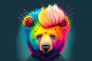 illustration of  bear head in rainbow colors