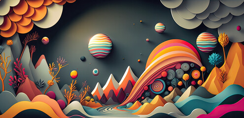 A surreal dreamlike landscape in vivid colors  - Generative AI