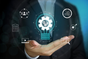Concept idea of Innovation. Futuristic light bulb for new idea concept with innovation and...