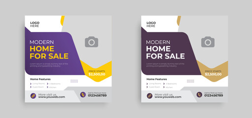 Business real estate social media post square flyer banner template. Easily editable, colorful, and elegant design