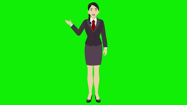 woman cartoon character talking 4k animation green screen