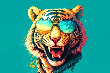 Foto op Aluminium illustration of  tiger with sun glasses  © Andreas