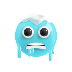 Emoji face frozen. Emotion Realistic 3d Render. Icon Smile Emoji.  Yellow glossy emoticons. PNG 