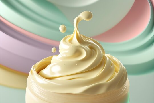 Beauty cosmetic cream stroke close up on pastel background. AI generation