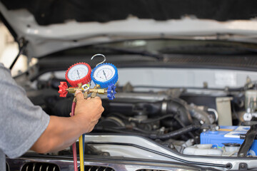 Car air conditioner check service, leak detection, fill refrigerant.