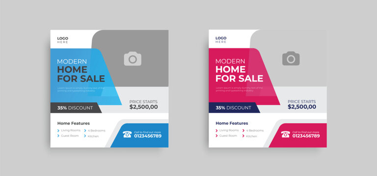 Creative real estate social media post. Building Instagram social media post web banner template