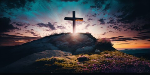 Cross on a Hill - Easter symbol - sacrifice of jesus christ - generative ai