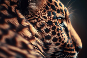 Fur leopard texture close-up. AI generation - obrazy, fototapety, plakaty