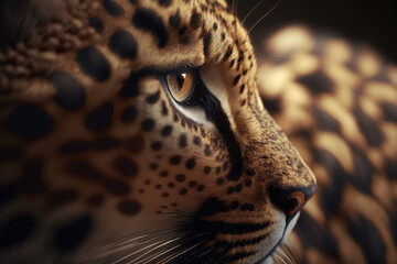 Fur leopard texture close-up. AI generation