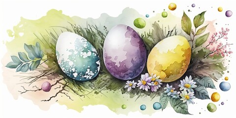 Watercolor easter concept - colorful eggs for festive designs - generative ai