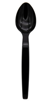 Black plastic spoon on transparent background png file