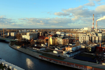 Fototapeta premium Aerial view of Wroclaw city with Oder (Odra) river, Poland