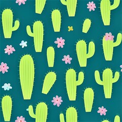 Seamless cactus pattern created with generative ai technology