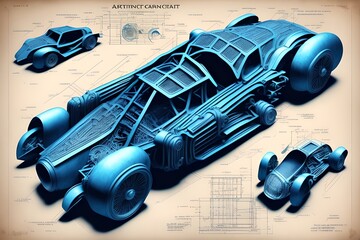 Blueprint of Ancient Car, Generative AI Illustration